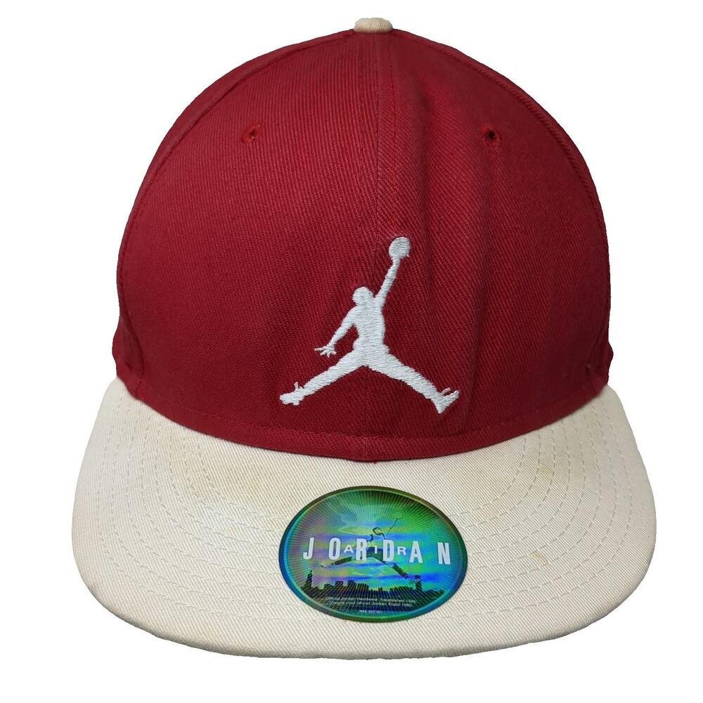 Jordan Snapback Red One Size Hat Jumpman Logo Embroidered Cotton White Flat Brim